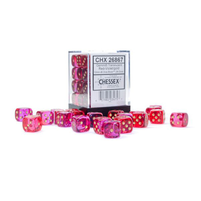 CHX 26867 Gemini 12mm D6 Translucent Red-Violet/Gold Block (36 Dice)