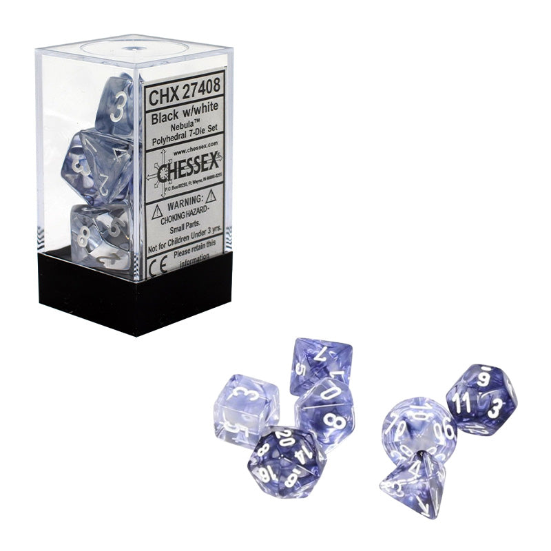 CHX 27408 Nebula Black/White 7-Die RPG Dice Set