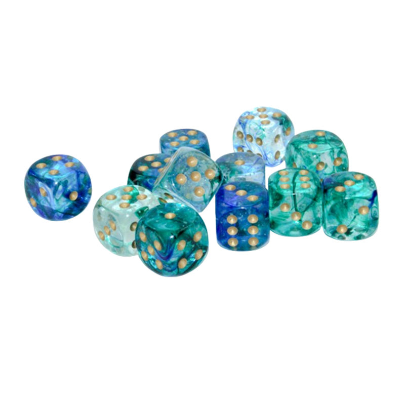 CHX 27756 Nebula 16mm D6 Oceanic/Gold Luminary Block (12 Dice)