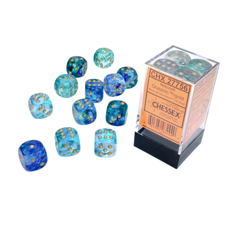 CHX 27756 Nebula 16mm D6 Oceanic/Gold Luminary Block (12 Dice)