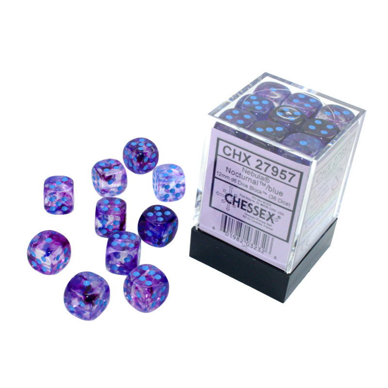 CHX 27957 Nebula Nocturnal/Blue Luminary 12mm D6 Dice Block (36 Dice)