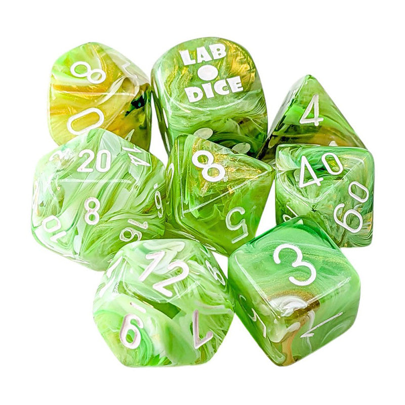 CHX 30077 Marble Sour Green / White 7-Die Polyhedral RPG Dice Set