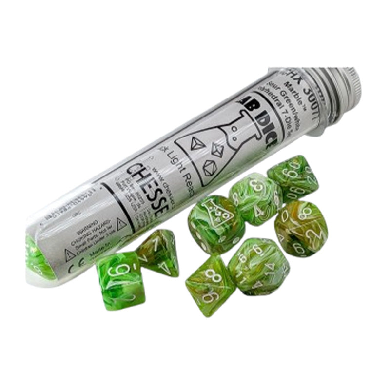 CHX 30077 Marble Sour Green / White 7-Die Polyhedral RPG Dice Set