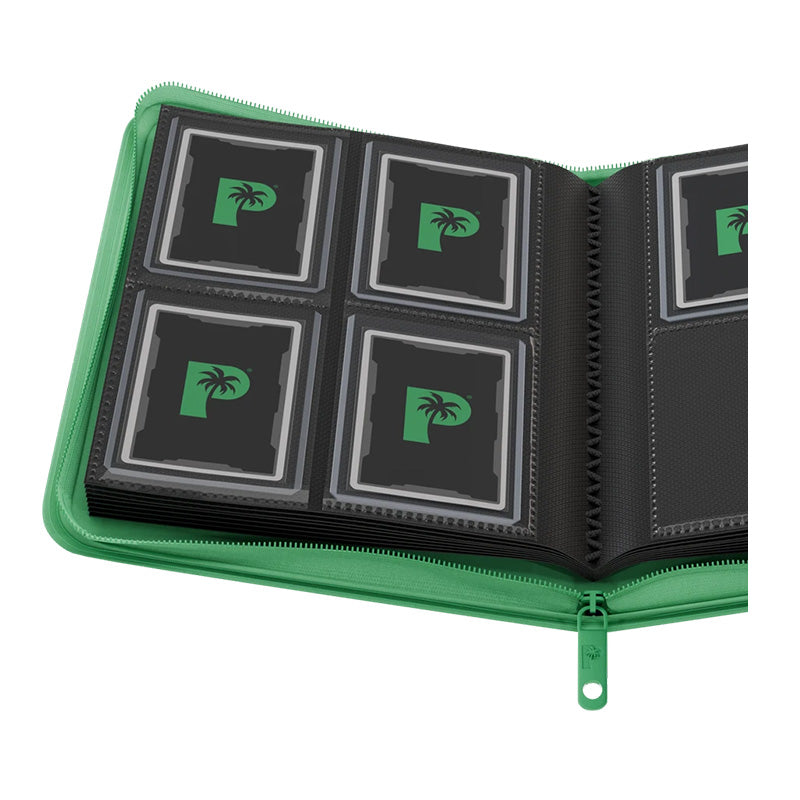 Collector's Series 4 Pocket Card Loader TOP LOADER Zip Binder - CLEAR - GREEN