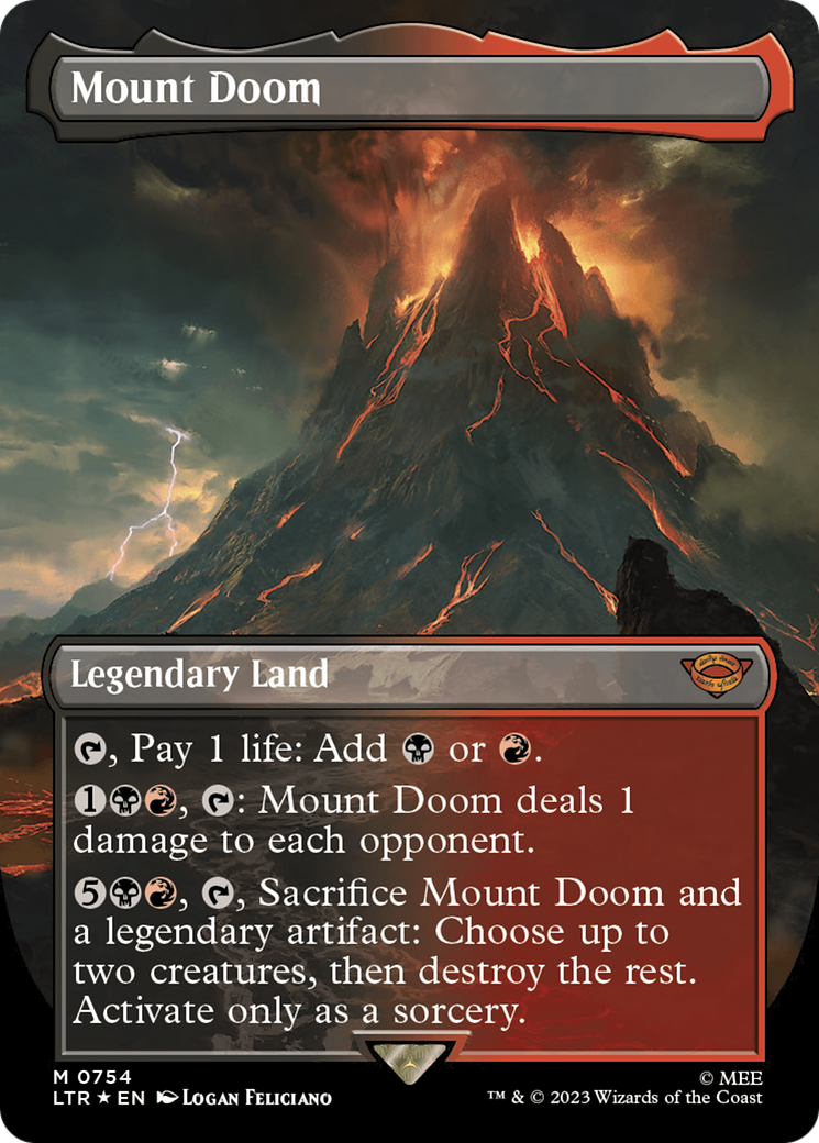 FOIL Mount Doom (Borderless) (Surge Foil) (LTR-754) - The Lord of the Rings: Tales of Middle-earth - Magic The Gathering