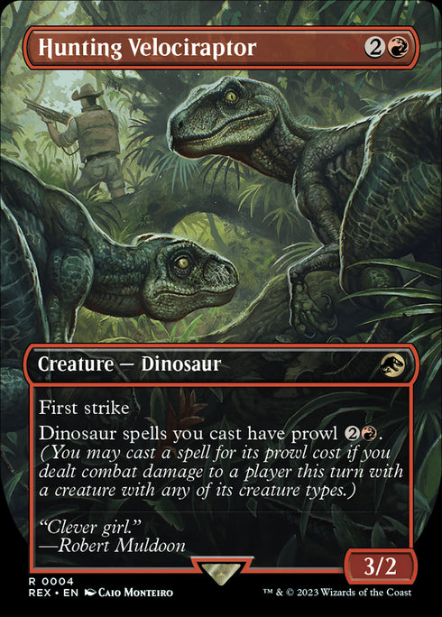 Hunting Velociraptor (Borderless) (REX-004) - Jurassic World Collection (Borderless) - Magic The Gathering