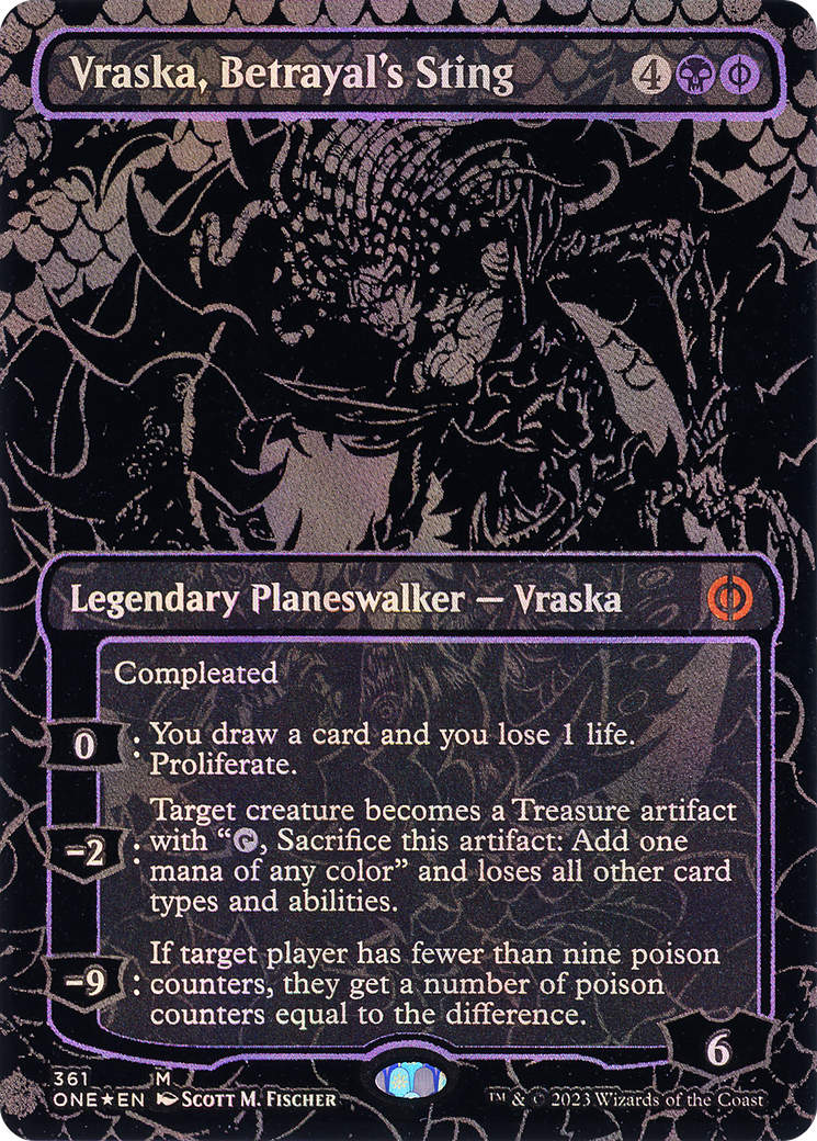FOIL Vraska, Betrayal's Sting (Oil Slick Raised Foil) (ONE-361) - Phyrexia: All Will Be One - Magic The Gathering