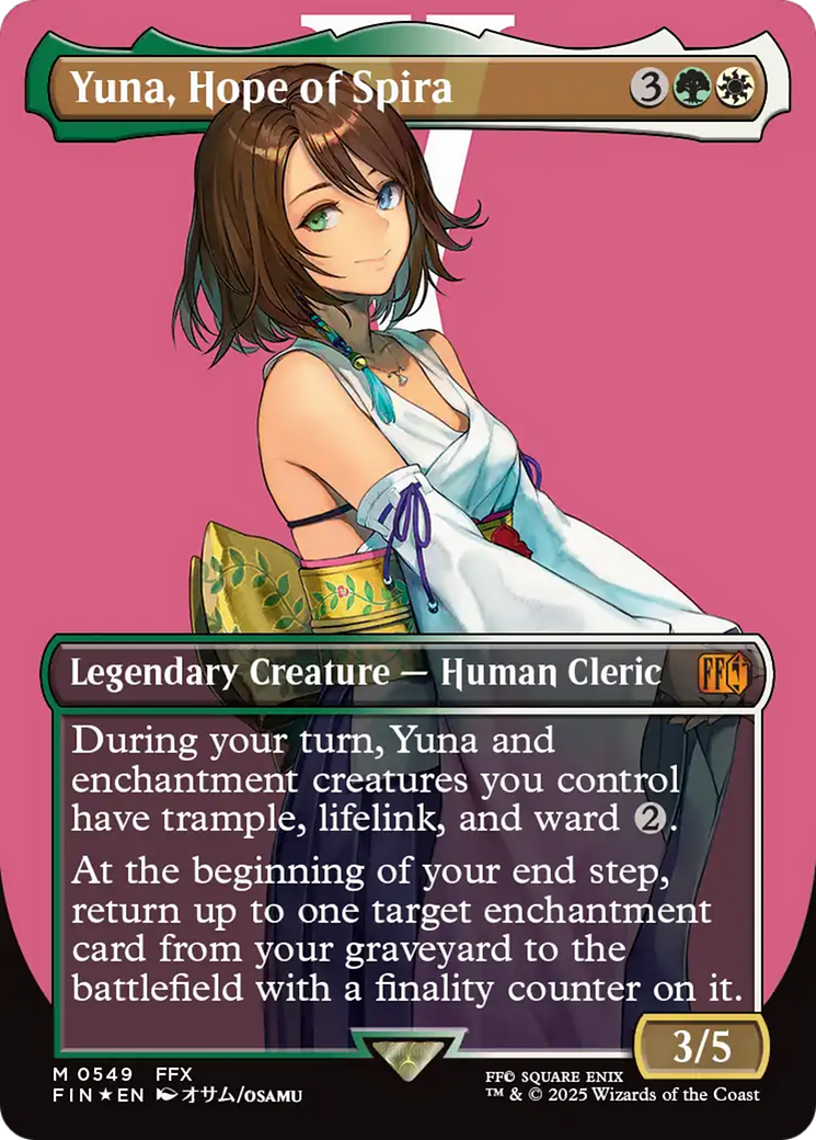 FOIL Yuna, Hope of Spira (Borderless) (Surge Foil) (FIN-549) - FINAL FANTASY - Magic The Gathering