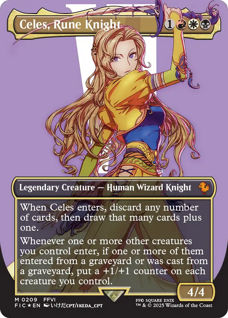 FOIL Celes, Rune Knight (Borderless) (Surge Foil) (FIC-209) - Commander: FINAL FANTASY - Magic The Gathering