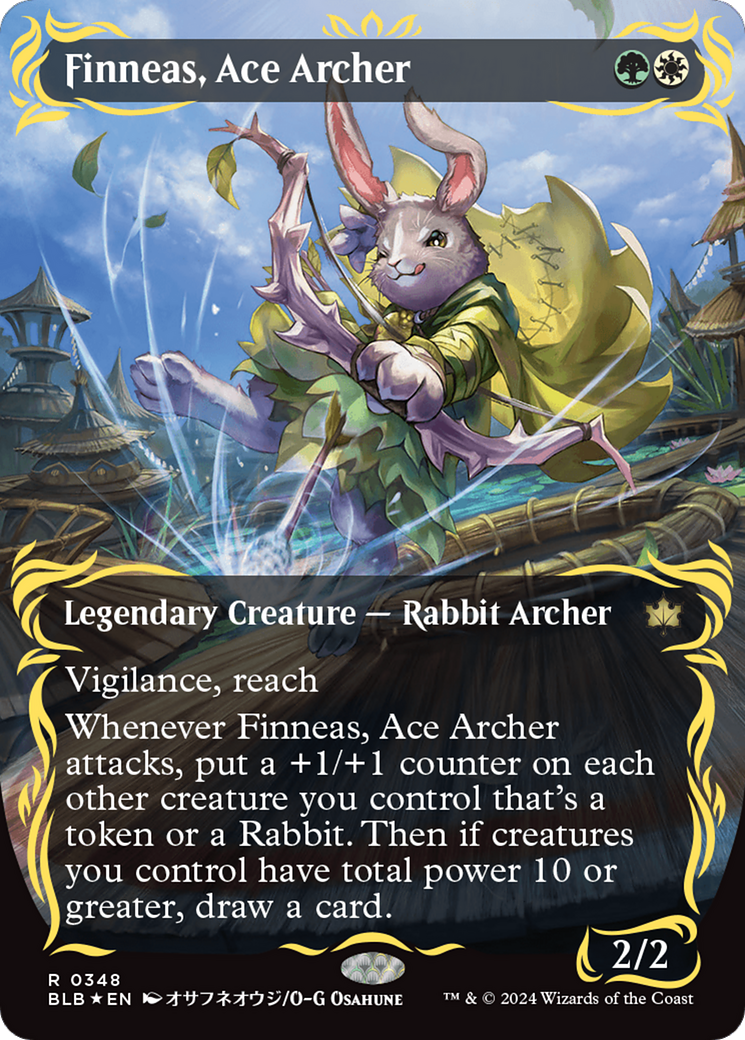 FOIL Finneas, Ace Archer (Borderless) (Raised Foil) (BLB-348) - Bloomburrow - Magic The Gathering
