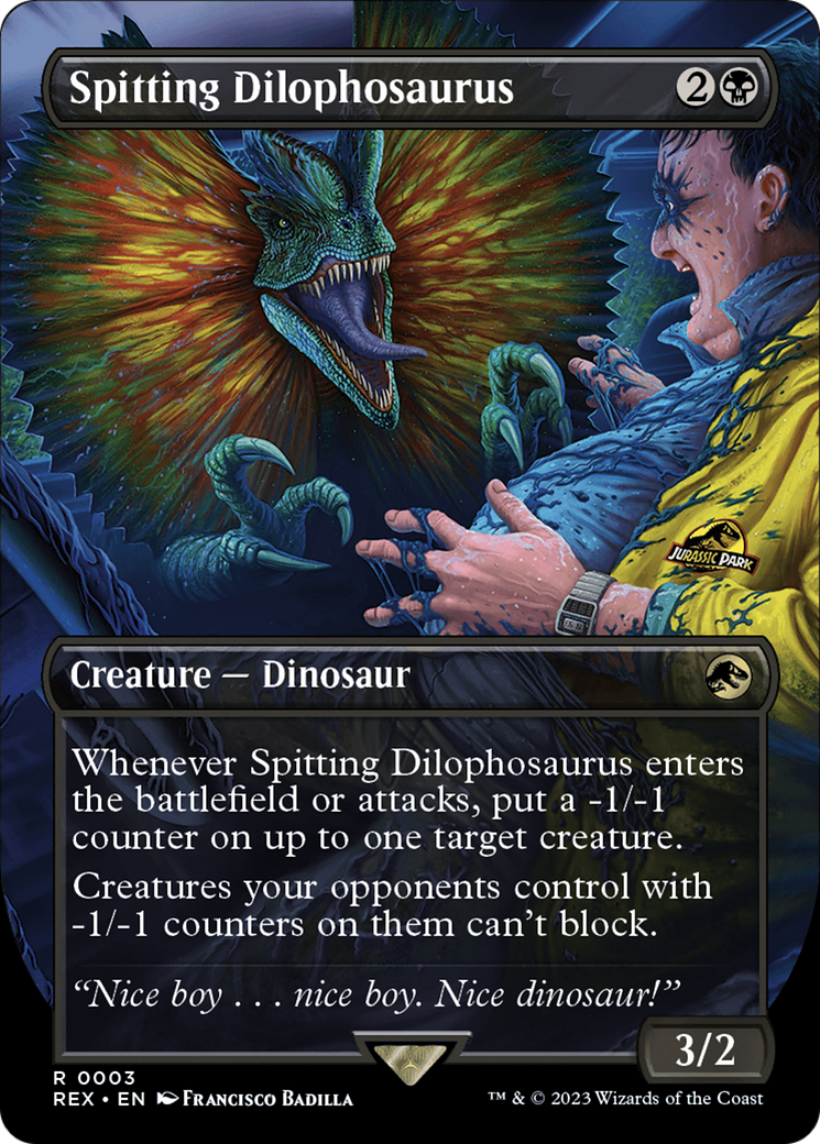 FOIL Spitting Dilophosaurus (Borderless) (REX-003) - Jurassic World Collection - Magic The Gathering