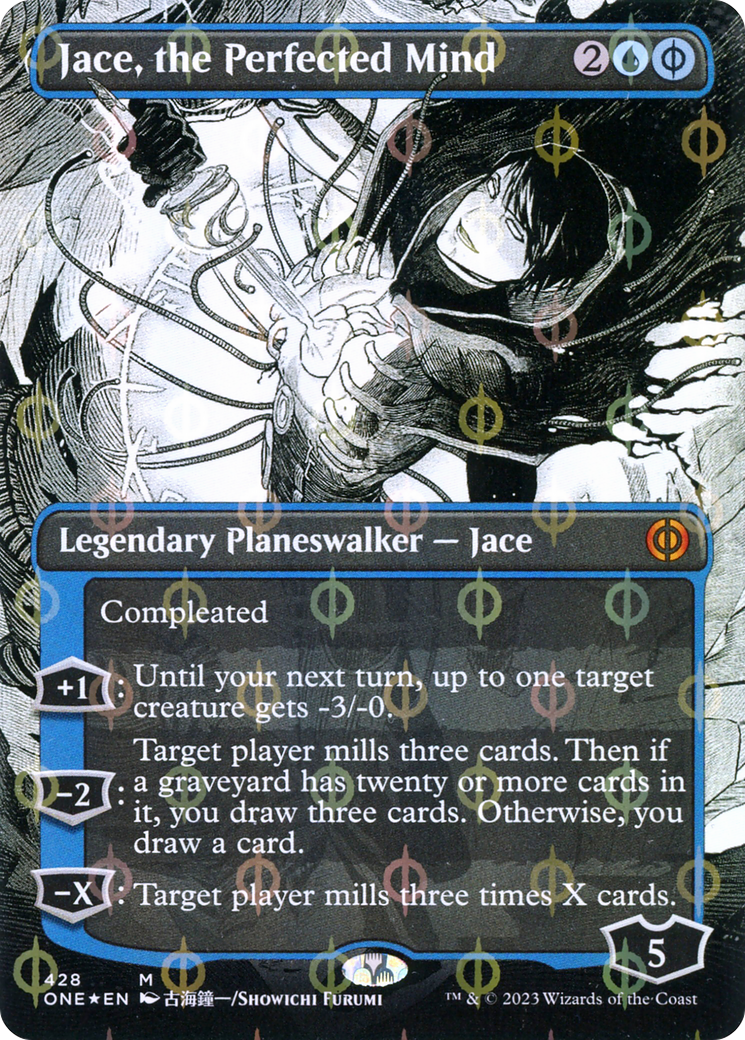FOIL Jace, the Perfected Mind (Borderless) (Step-and-Compleat Foil) (ONE-428) - Phyrexia: All Will Be One - Magic The Gathering
