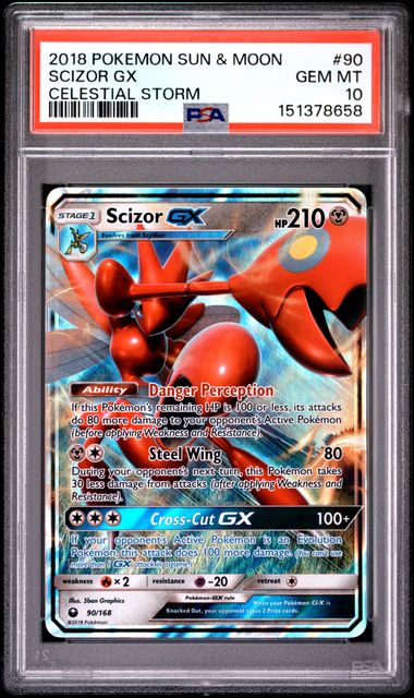 SCIZOR GX #90 2018 SUN & MOON CELESTIAL STORM PSA 10