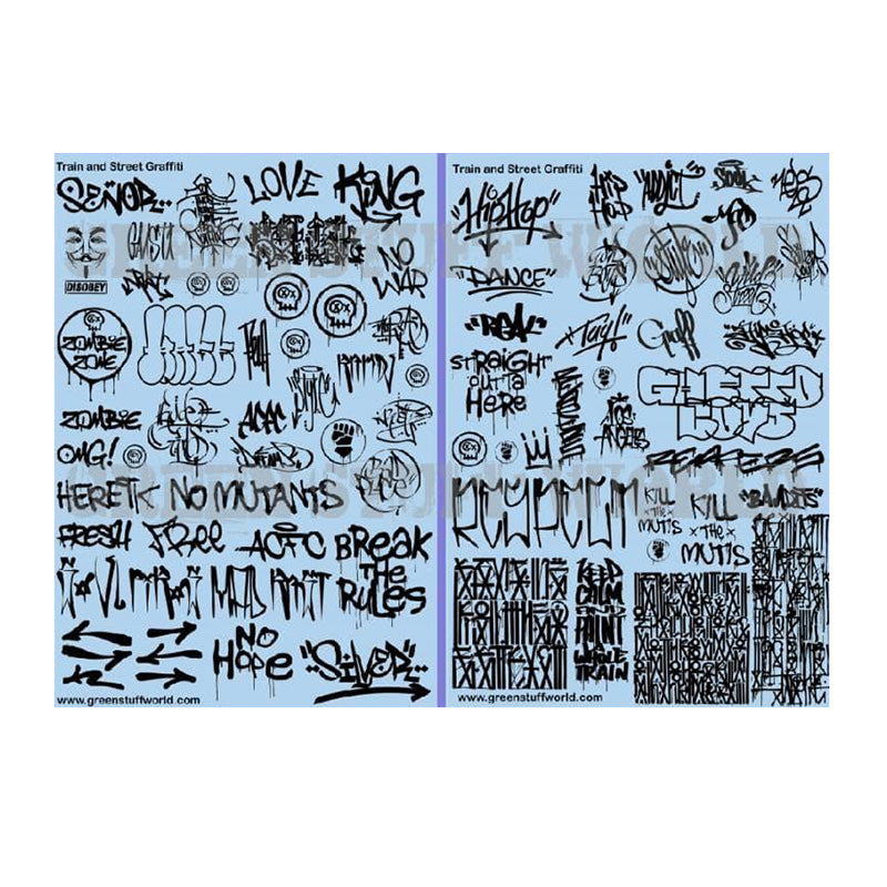 Green Stuff World Waterslide Decals - Train and Graffiti Mix - Black