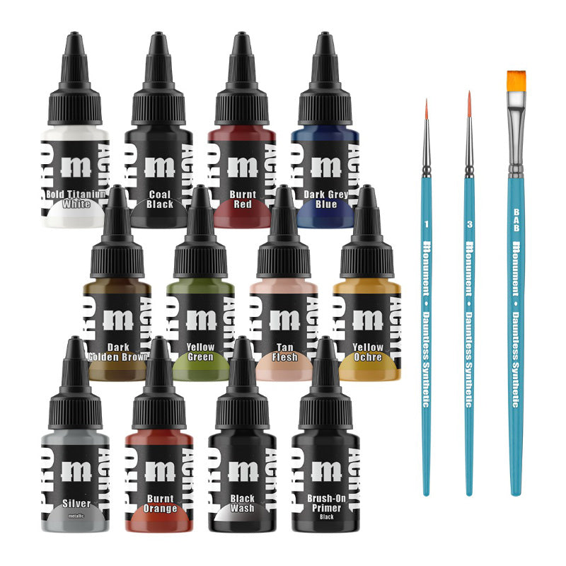 Monument Pro Acryl Intro Set - 12 Colors + 3 Synthetic Brushes
