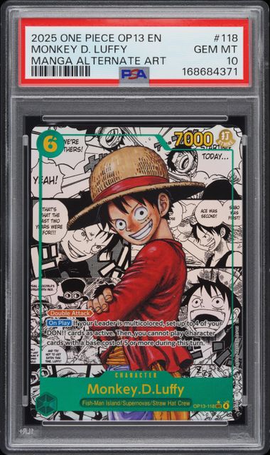 MONKEY D. LUFFY #118 2025 OP13 MANGA ALTERNATE ART PSA 10