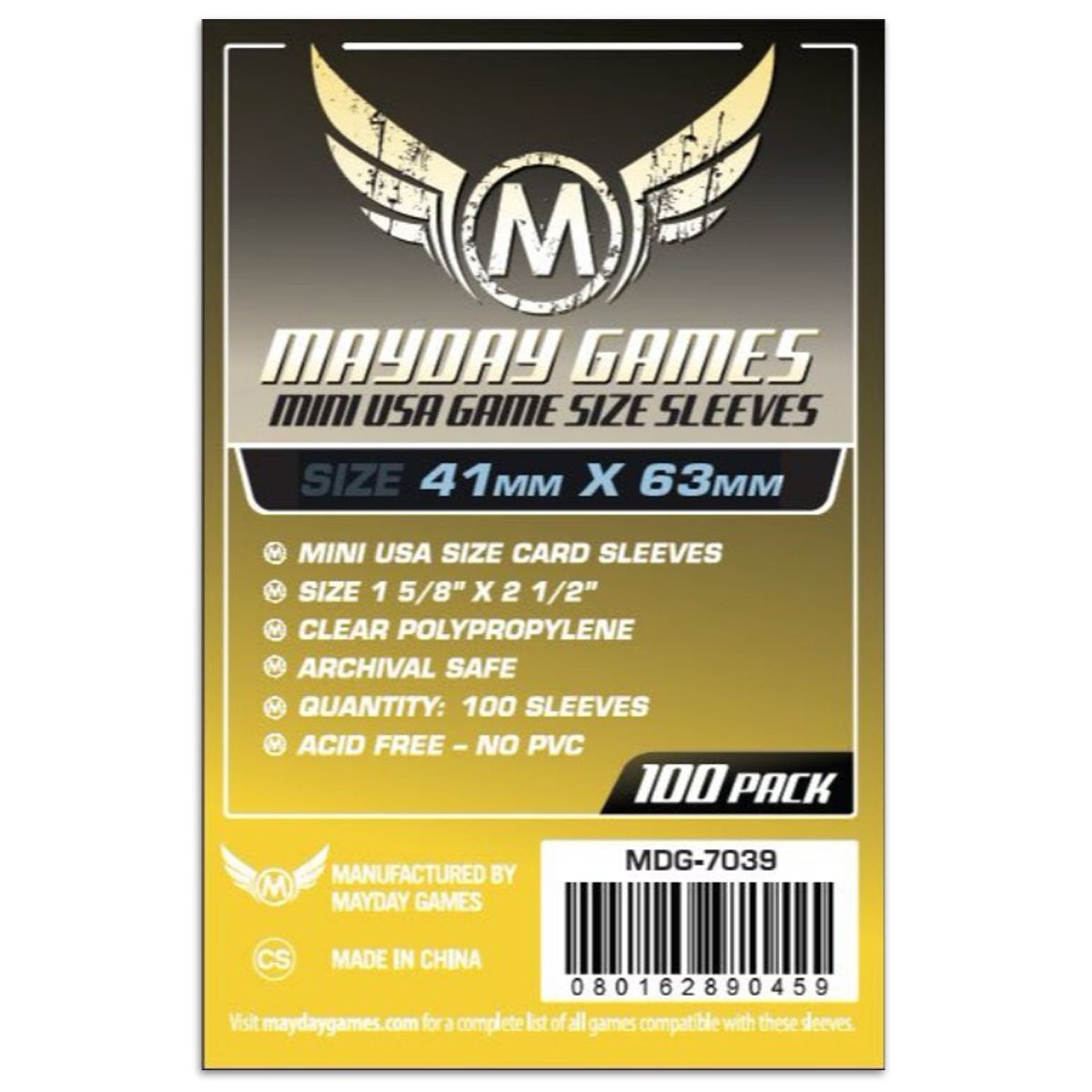 Mayday Mini USA Game Size Sleeves Pack of 100 41 X 63 MM Yellow