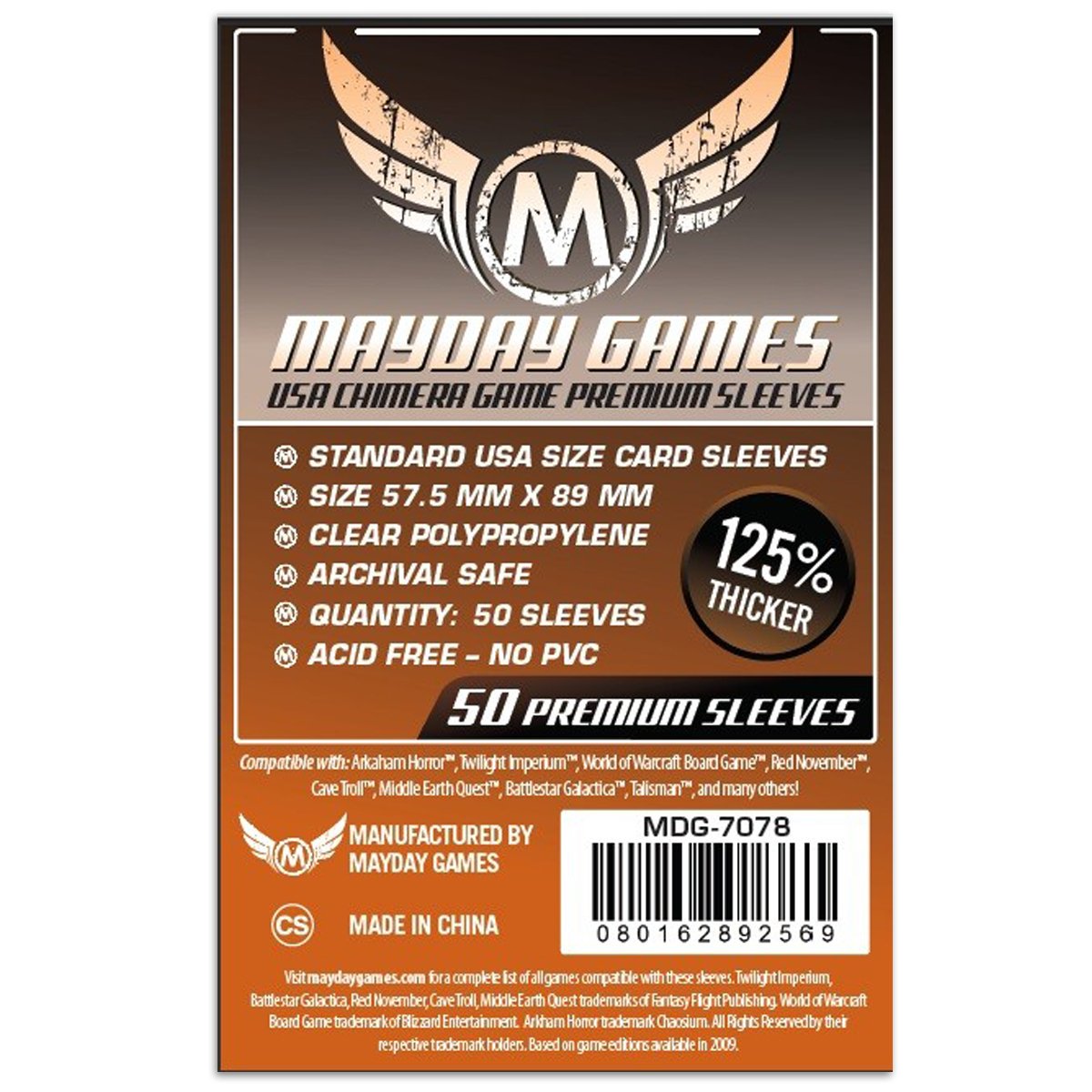 Mayday Premium USA Chimera Game Sleeves 50ct 57.5 X 89 MM Orange Talisman