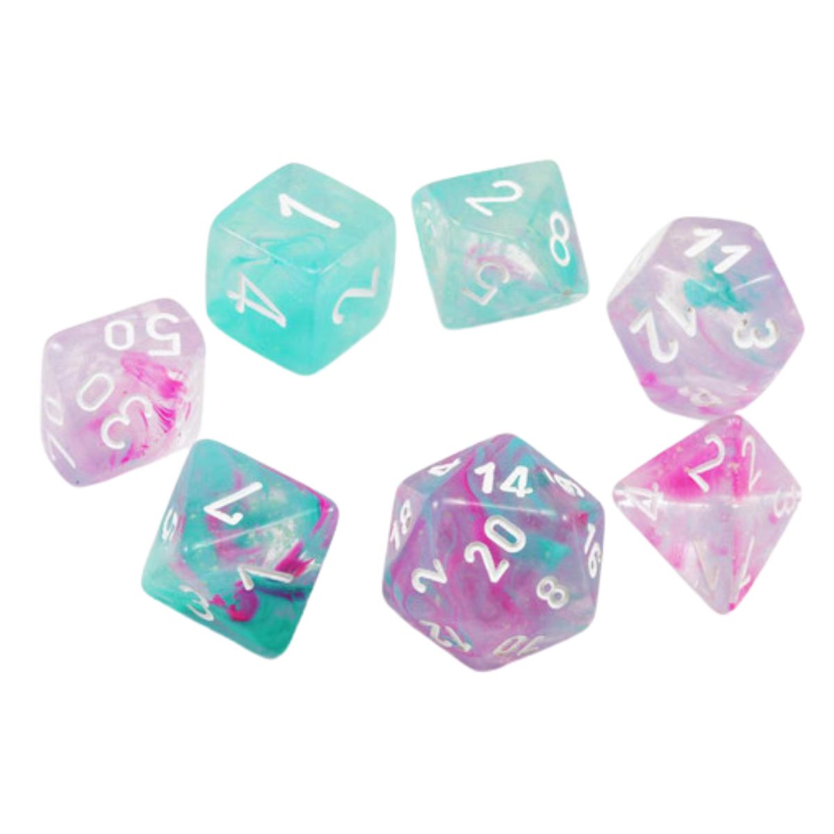 Chessex  CHX 27545 Nebula Polyhedral Wisteria/White Luminary 7-Die Set