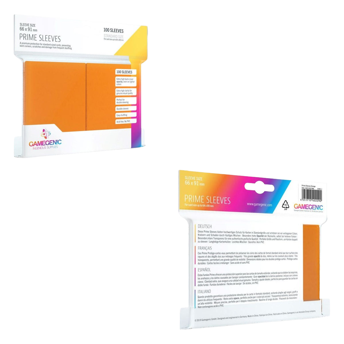 Gamegenic Prime Card Sleeves Orange (66mm x 91mm) (100 Sleeves Per Pack)