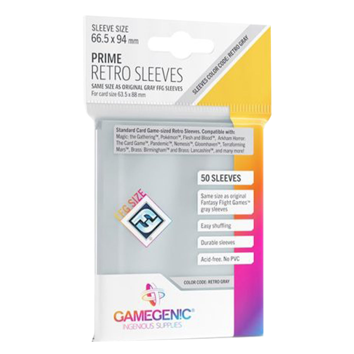 Gamegenic Prime Board Game Sleeves Retro Grey FFG Size 66.5mm x 94mm 50pc