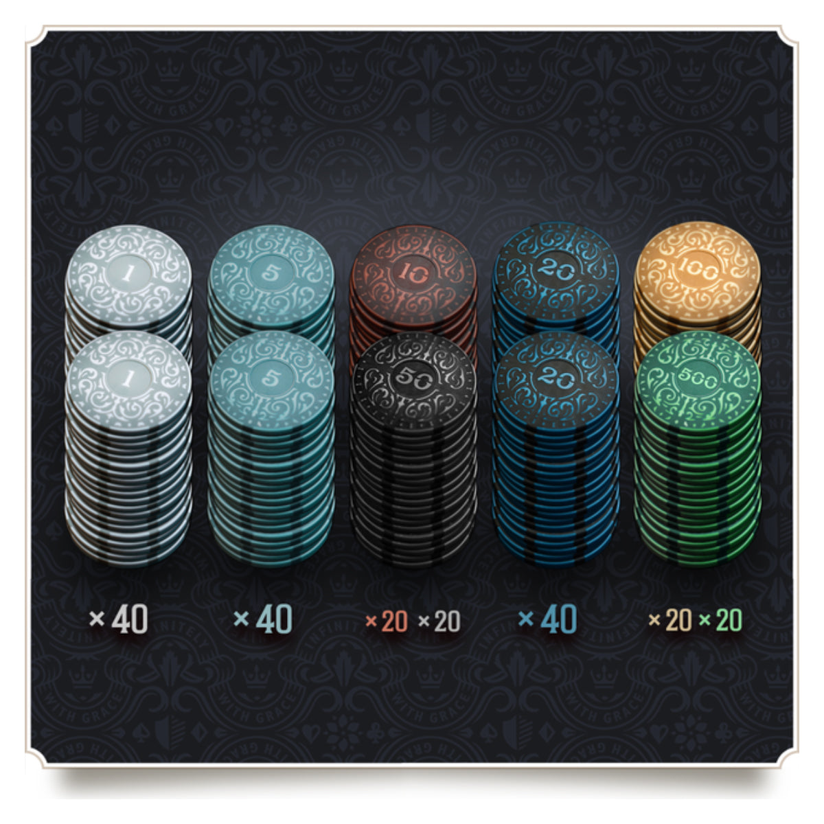 Iron Clays 200 Chips Printed Box Luxury Game Counters Brass