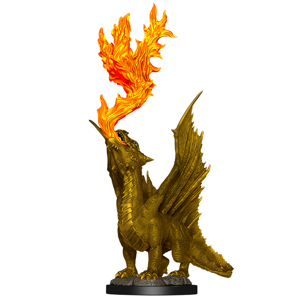 D&D Nolzurs Marvelous Unpainted Miniatures Gold Dragon Wyrmling and Small Treasure Pile