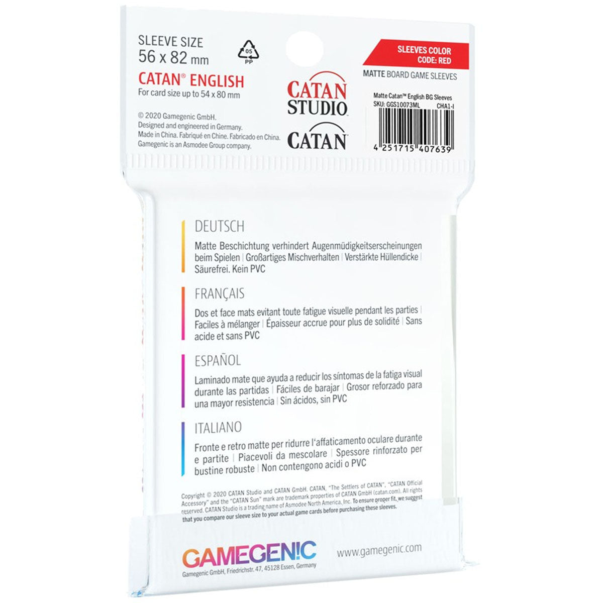 Gamegenic Matte Board Game Sleeves Catan English 56mm x 82mm 60pc