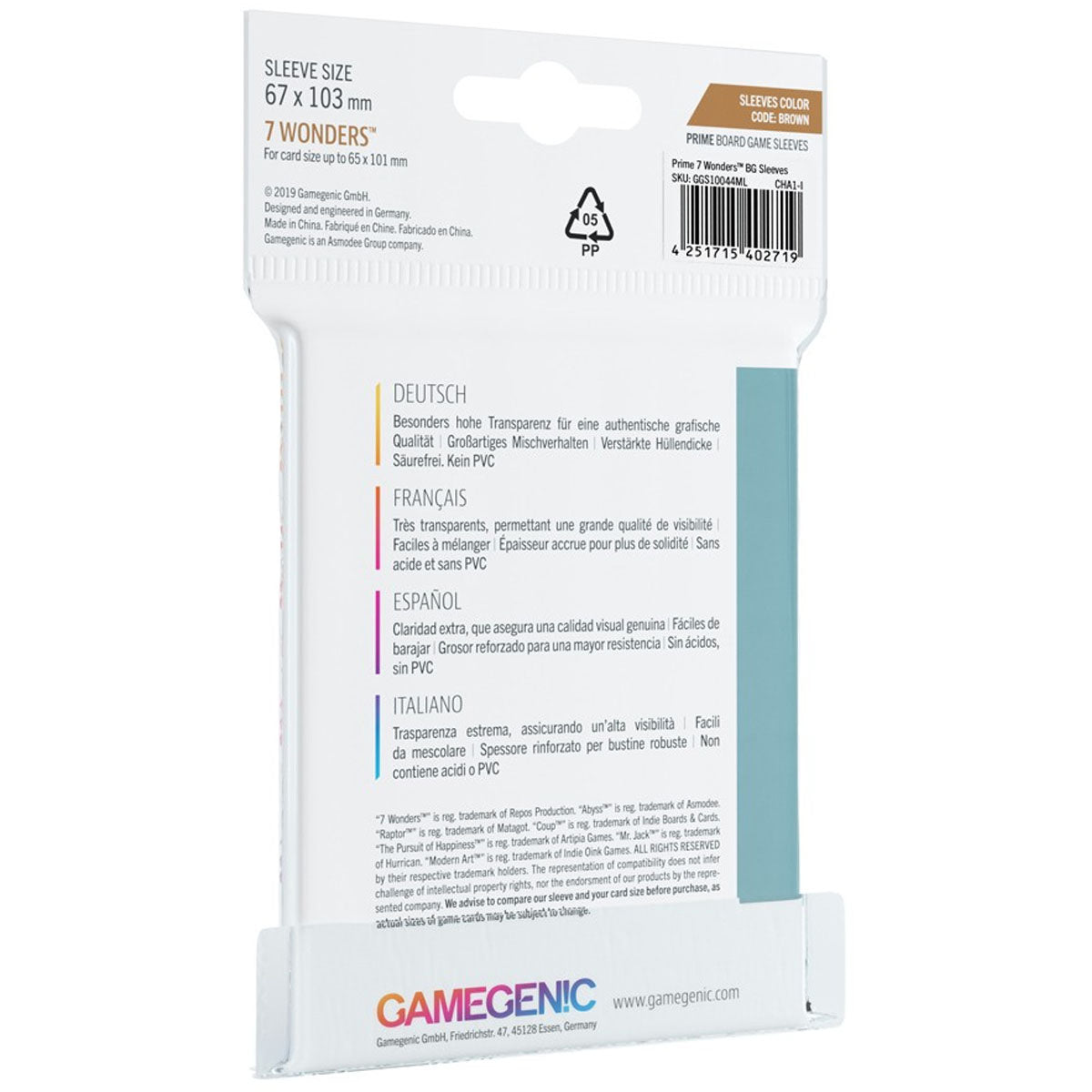 Gamegenic Prime Board Game Sleeves 7 Wonders Abyss 67mm x 103mm 80pc
