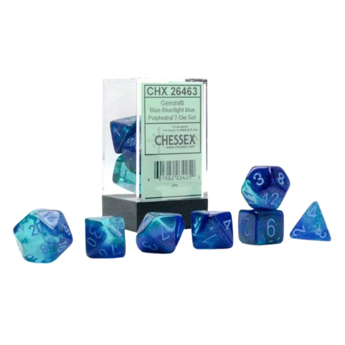 Chessex CHX 26463 Gemini Blue-Blue/light blue Luminary 7-Die Set