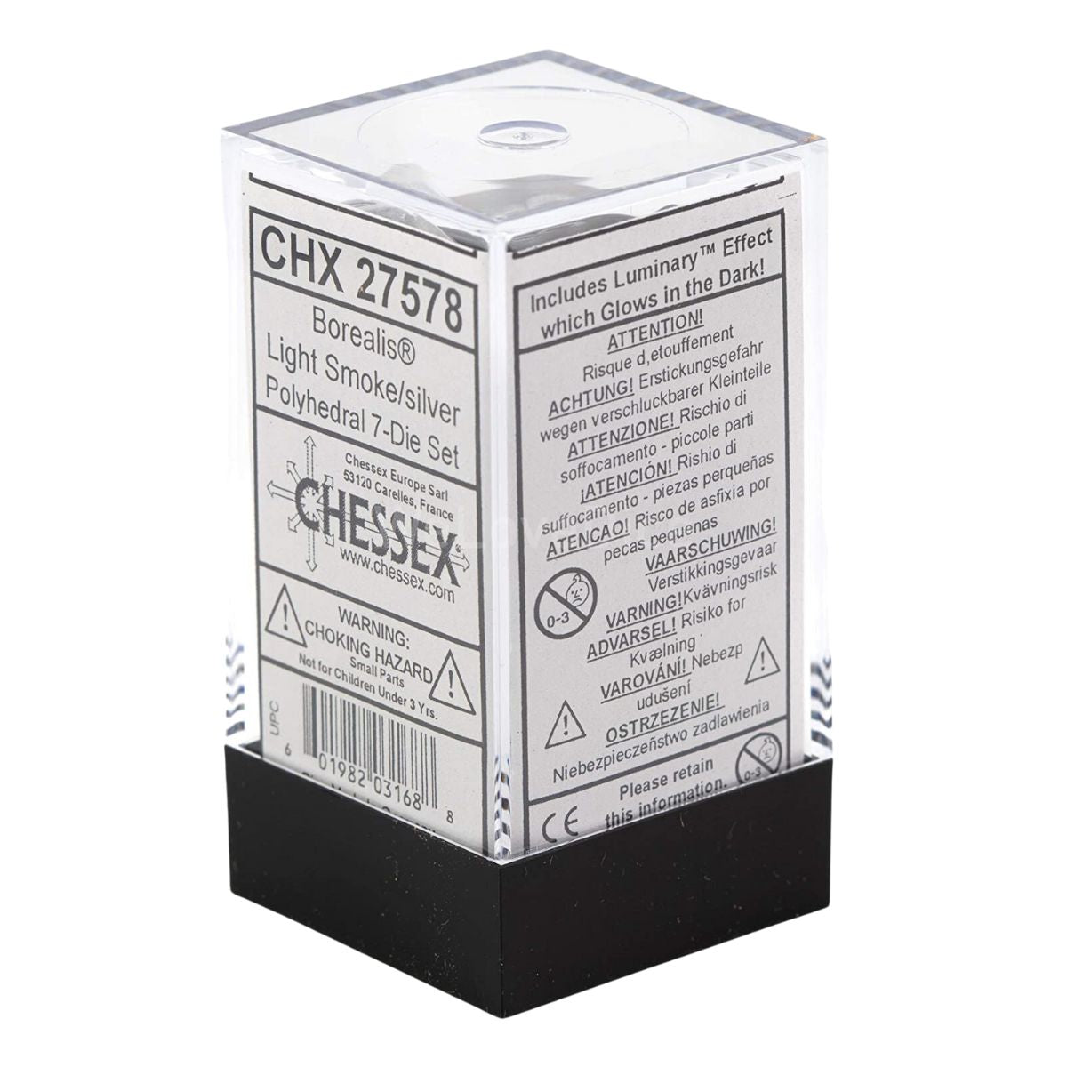 Chessex CHX 27578 Borealis Polyhedral Light Smoke/Silver Luminary 7-Die Set