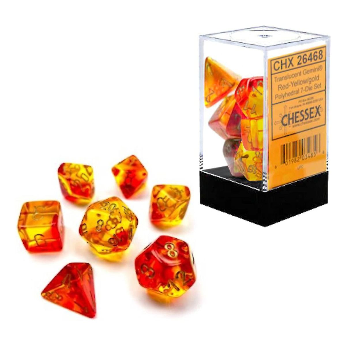 Chessex CHX 26468 Gemini Translucent Red-Yellow/gold 7-Die Set