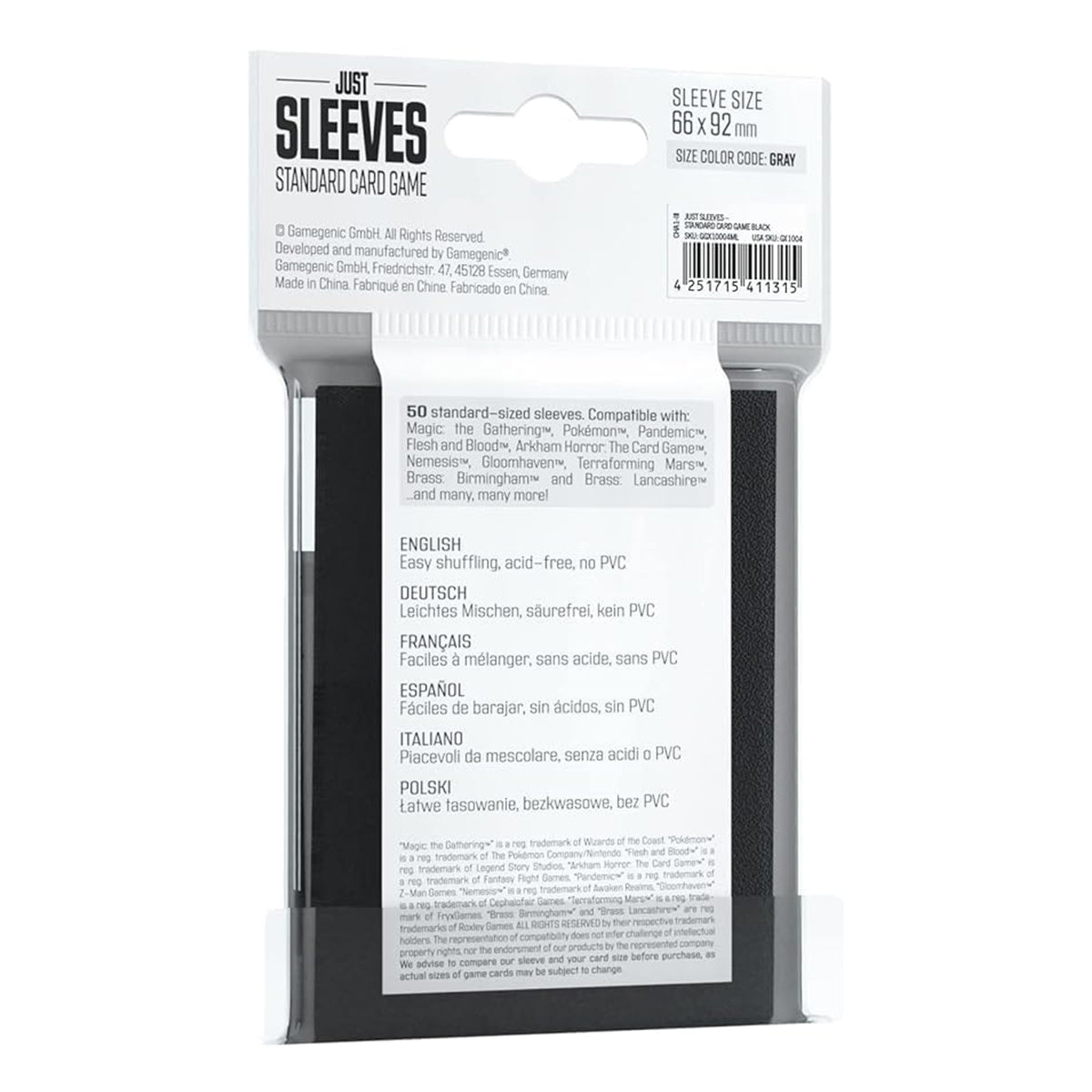 Gamegenic Just Sleeves Standard Card Game Black 50ct