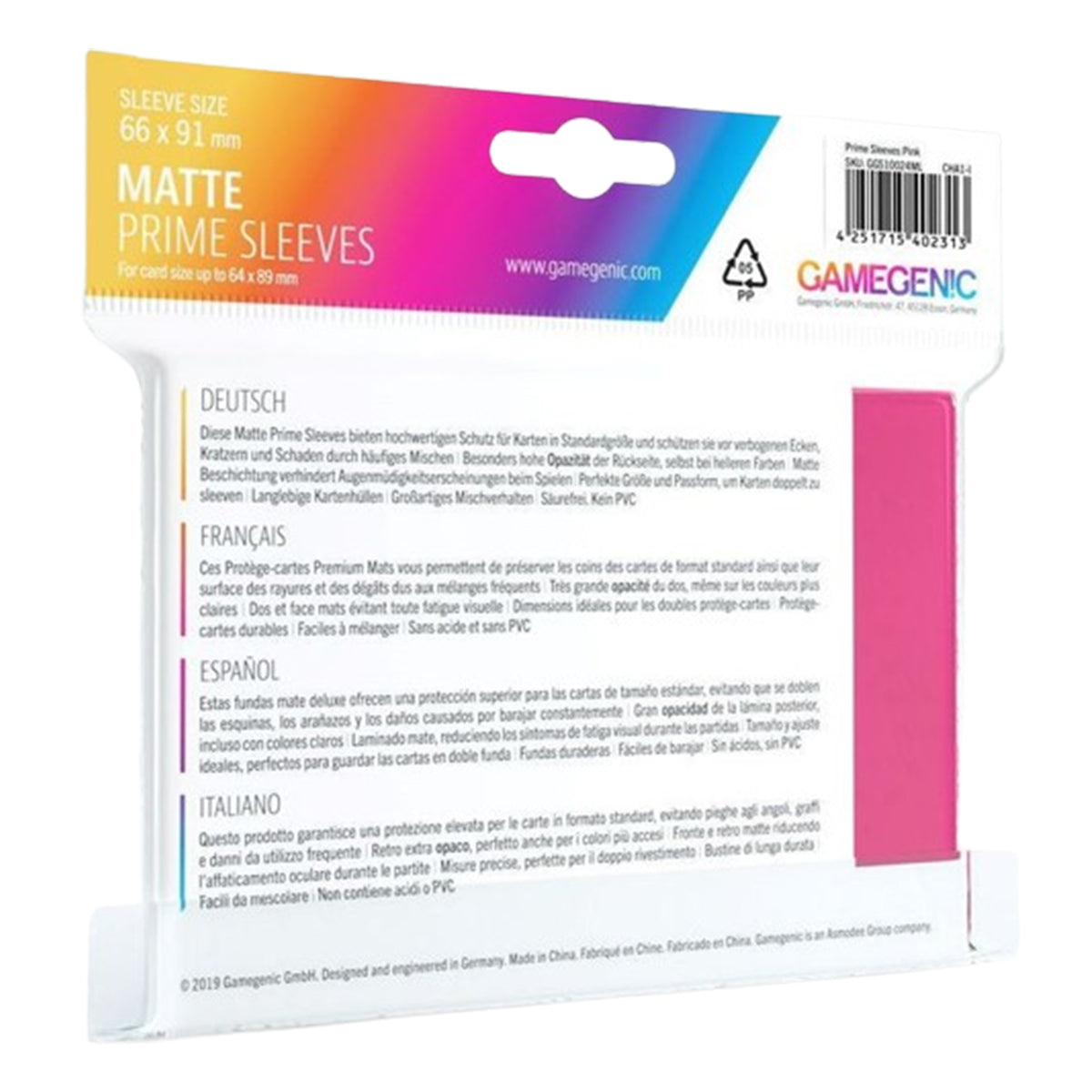 Gamegenic Matte Prime Card Sleeves Pink (66mm x 91mm) (100 Sleeves Per Pack)