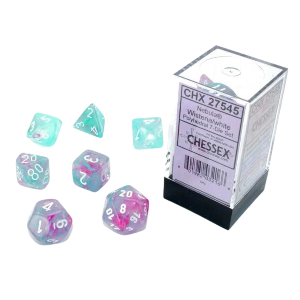 Chessex  CHX 27545 Nebula Polyhedral Wisteria/White Luminary 7-Die Set