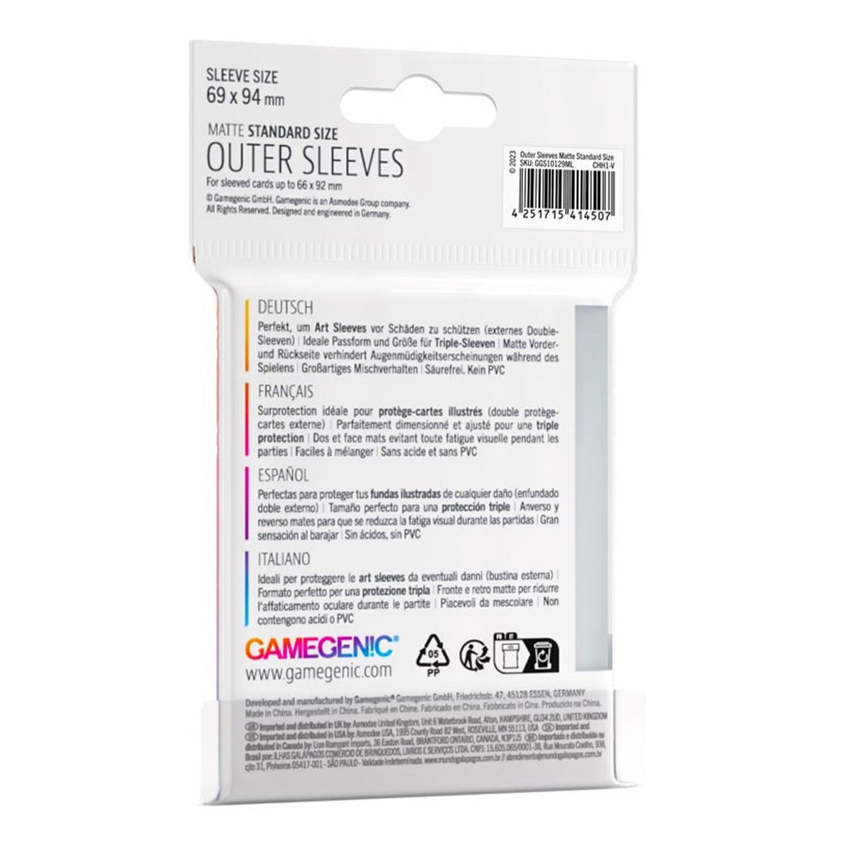 Gamegenic Outer Sleeves Prime Matte Standard Size (50 Sleeves Per Pack)