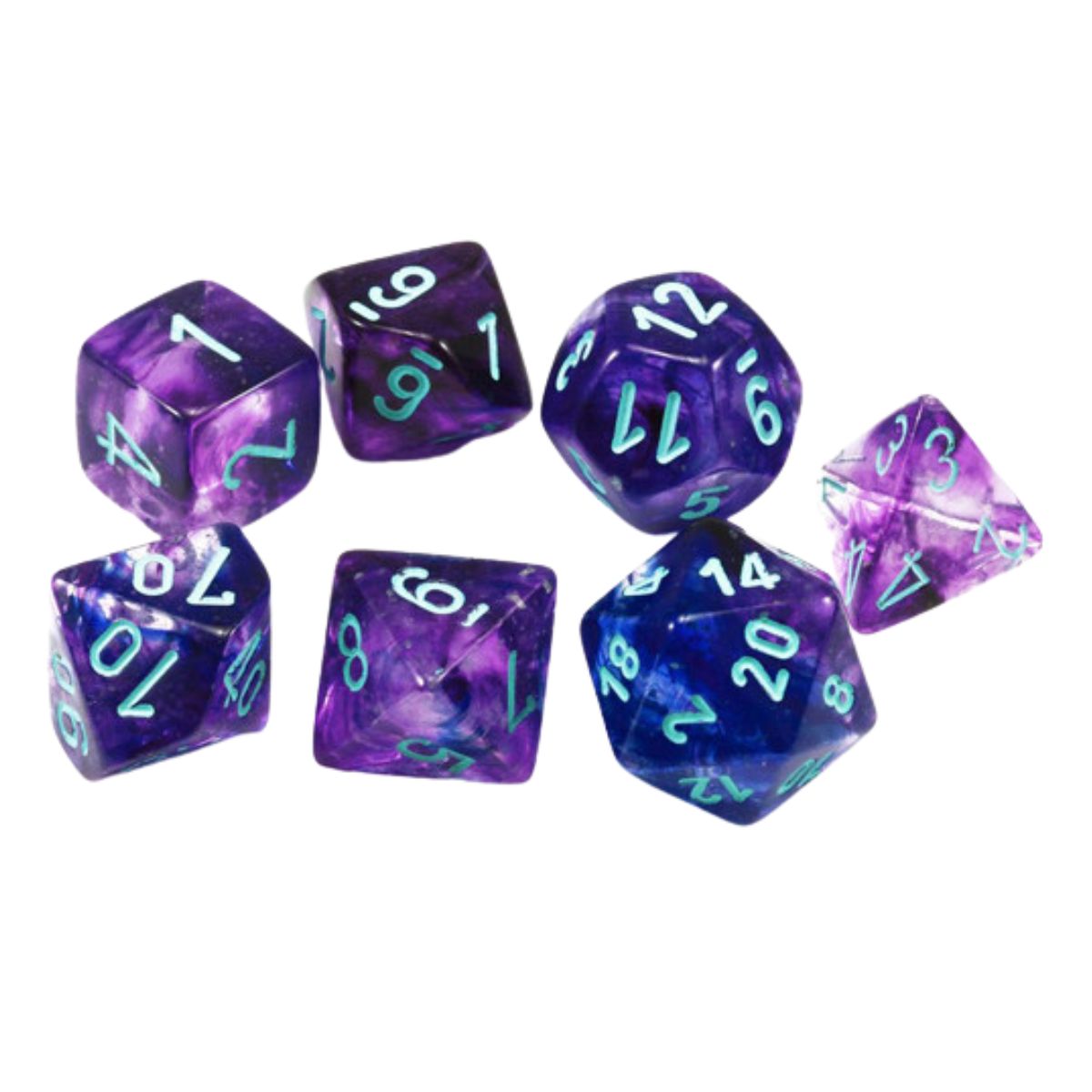 Chessex CHX 27557 Nebula Polyhedral Nocturnal/Blue Luminary 7-Die Set