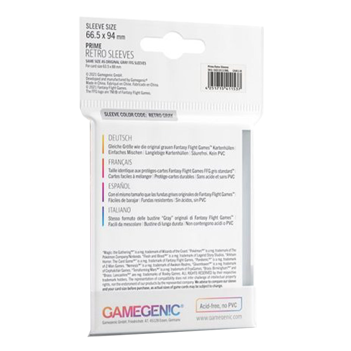 Gamegenic Prime Board Game Sleeves Retro Grey FFG Size 66.5mm x 94mm 50pc