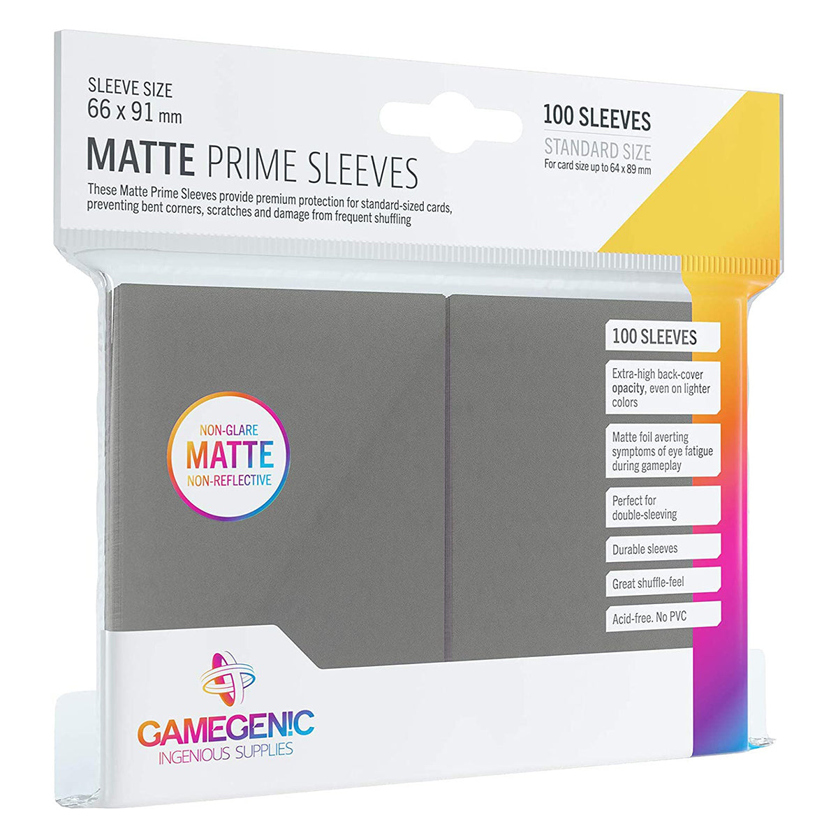 Gamegenic Matte Prime Card Sleeves Dark Gray (66mm x 91mm) (100 Sleeves Per Pack)