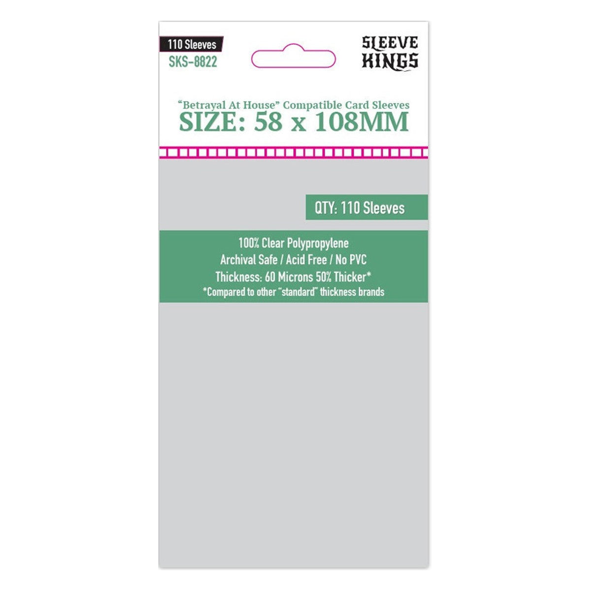 Sleeve Kings Board Game Sleeves Betrayal At House Compatible 58x108mm 110ct