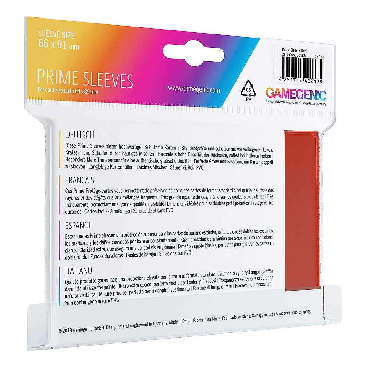 Gamegenic Prime Card Sleeves Red (66mm x 91mm) (100 Sleeves Per Pack)